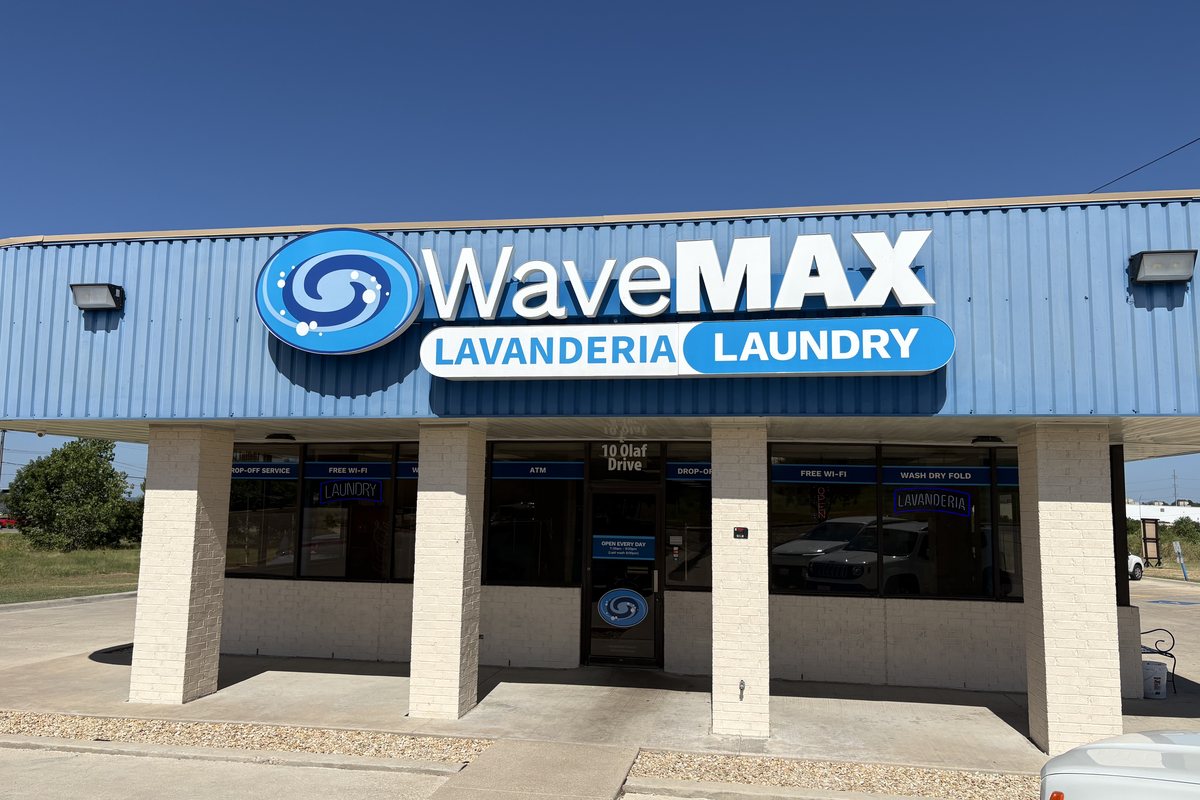 Exterior and sign at WaveMAX Laundry, 10 Olaf Dr, Temple, TX